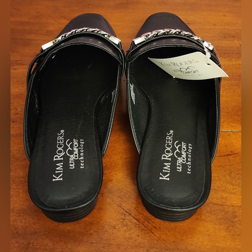 Kim Rogers Black Mules with Silver Chain Detail - Picture 3 of 6